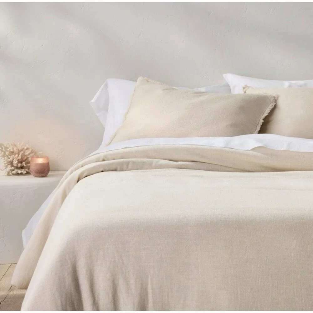 King/California King Heavyweight Linen Blend Comforter & Sham Set Natural NEW